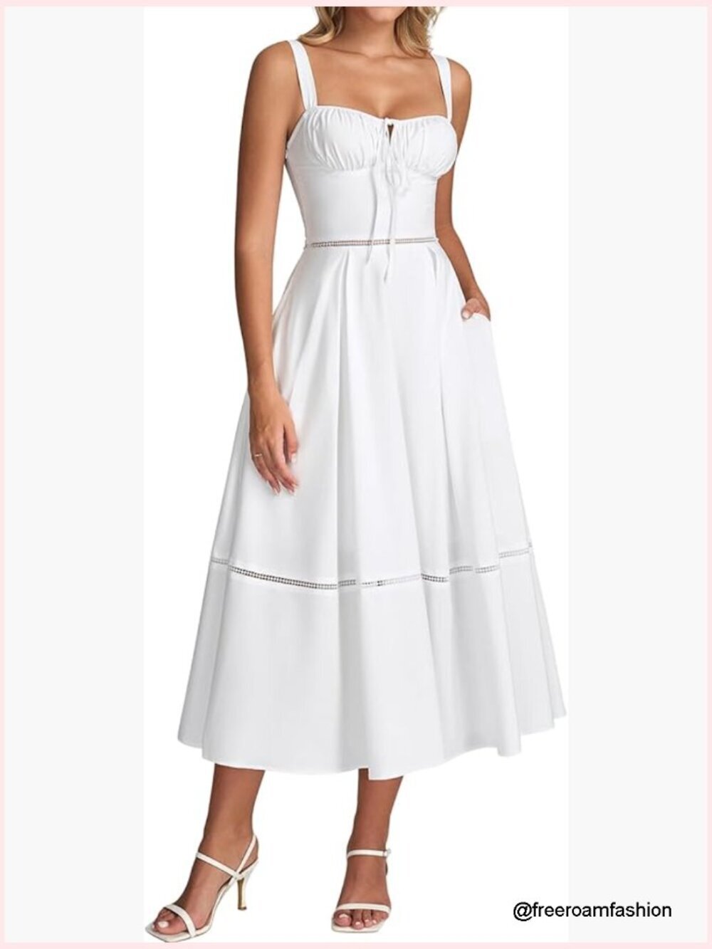Floral Corset Midi Dress Lace Up Cutout Flowy Summer Wedding Guest Sundress